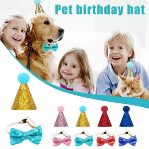 Hundkläder 1 Set Headwear Pet Birthday Hats Tie Glitter Star Decor paljetter Puppy Hat Accessory Party Cost Cat P0S3