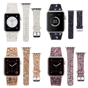 Leder -Shining -Gurt für Apple Watch Ultra 49mm Band 41 mm 45 mm 38 mm 40 mm Frauen Uhrenbänder 42 mm 44 mm echte glänzende Glitzer -Träger iwatch 8 7 6 se 5 4 3 Bänder S S