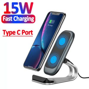 Carregador sem fio Chargers Stand Pad Metal Phone Chargers para iPhone 14 13 12 11 Xiaomi Samsung Fast Wireless Charging Station