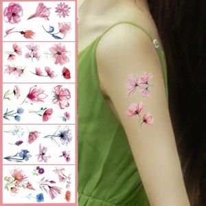 Tattoos Disposable Watercolor Cherry Blossom Tattoo Sticker Small Fresh Anti Sweat Petal Tattoo Sticker Waterproof Coloured Drawing