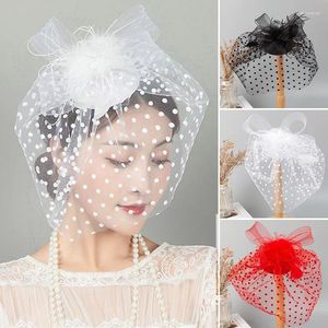 Basker klassiska fjäder slöjor topp hatt bröllop cocktail te party huvudbonkläder vintage mesh blomma fascinator mössa stilfulla hårtillbehör