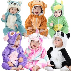 Tek parçalar sevimli hayvan bebek giyim uzun kollu erkek kızlar romper kış panda kostümleri çocuklar için kigurumi genel bebek atlayıcıları tulum