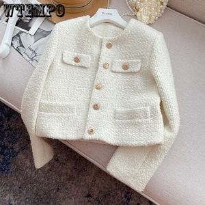 Wtempo coreano chic tweed tweed bottl bump -up cappotto femminile autunno inverno in inverno stile pala esterno in lana 240421