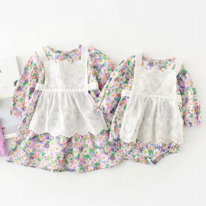 Nuovi pezzi 2022 Spring Autumn Kids Girl Floral Two Piece Rompers BASH BAMBINO ROMPERSI NETTO BASCIONI Abito da bambina Rompers Abito