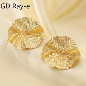 Stud Earrings Korean Gold-plated Lotus Leaf Earring For Women Fashion Exaggerated Metal Round Ear Accessories Jewelry