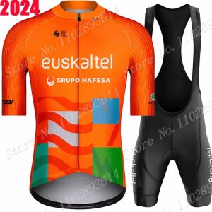 Zestawy Euskaltel Euskadi Team 2024 Jersey Men Set Set Orange Spain Clothing Shirt Road Rower Suit rower