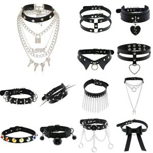 Collane Nuova Harajuku Nero Goth Punk in pelle Punk Collane Women Men Rock Metal Emo Festival Cosplay Festa Gioielli Accessori gotici