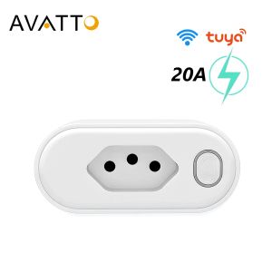 Plugs Avatto 20A /16A Tuya Brazil WiFi Plug med Power Monitor, Smart Life App Remote Brasil Smart Socket Works for Google Home Alexa Alexa