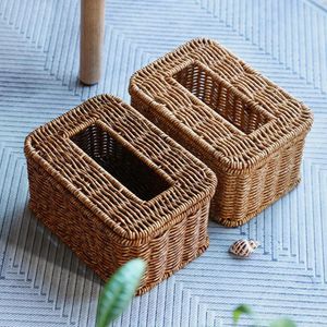 Bottles Napkin Cover Rattan Wicker Storage Case Removable Tissue Box Desk Hand-Woven Paper Towel Holder Boxes Basket