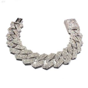Handmade 20mm Fashion S925 Sterling Silver Vvs Moissanite Diamond Cuban Link Chain Bracelet