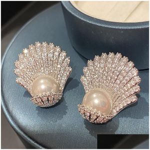 Stud Designer Women Earrings Pearl Ear Sier Needle Earring Zirconia Diamond Lady Elegant Fashion Girl Shell Scallop Shape Earing Drop Ot0Zv