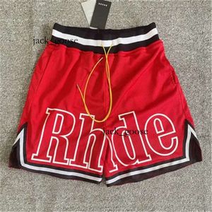 Designer Short Fi Casual Clothing Beach Shorts High Versi Rhude Letter Embroidered Mesh Cropped Rainbow Mens Womens Sanitary Pants Anti Amer 908