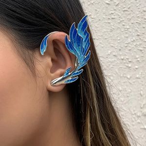 Earrings New Luxury Blue Painted Elf Ear Cuffs for Women Fish Animal Clip on Earrings Fairy Wings Without Piercing Earrings Jewelry Gift