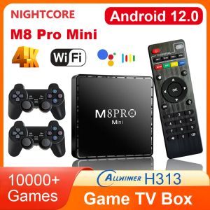 Consoles Night M8 Pro Mini Game Box 4K HD 10000 Retro Games H313 TV Android 12 WiFi Video Game Console Dual System TV Player Player