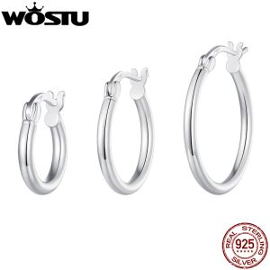 イヤリングWostu Solid925 Sterling Silver Geometric Large Circle Hoop Earrings for Women Europeansime Statement Jewelries Wedding Gift