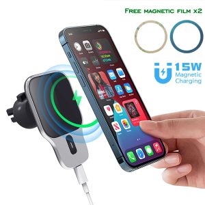 Laddare 15W Magnetic Car Wireless Charger för MacSafe iPhone 14 13 12 Pro Max Mini Air Vent Car Phone Holder Standed Fast Charging