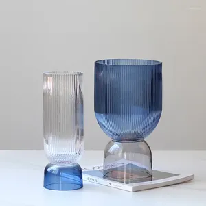 花瓶シンプルで創造的な垂直パターンスプライシングガラスの装飾透明なリビングルームテーブルサンプルFL