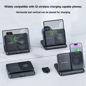 Carregadores sem fio dobráveis Chargers 3 em 1 estação para Samsung Z Fold 4 3 Flip4 Carregamento sem fio rápido para Galaxy Watch 6 Earbuds B2S0