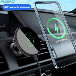 Chargers FDGAO 30W Magnetic Wireless Car Charger Magnet Air Vent para iPhone 14 13 12 Pro Max Mini Plus Charging Phone Titular