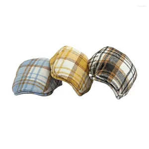 Berets ldslyjr Autumn Cotton 격자 무늬 프린트 Sboy 캡 플랫 피크 캡 남자와 여자 화가 베레트 모자 139