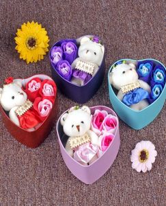 3PCSSET ARTED SOAP ROSE Flowers с 1 милым медведем Парфюмированная железная коробка Valentiners Свадебная вечеринка подарки подарки для боди кузова SOAP3078375