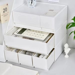 Bins Stackable White Storage Drawers Desk Space Saving Drawer Desktop Storage Box Office School Stationer Cosmetic Sundries Organizer