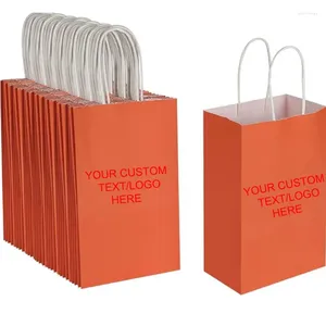 Gift Wrap Custom Orange 5.25x3.25x8.25 Inch Small Kraft Bags With Handles Bulk Paper Birthday Wedding PartyShopping Business