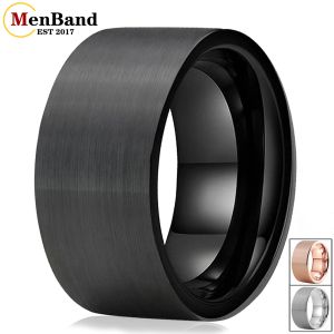 Zespoły Menband 10 mm 12 mm duże mężczyzny Pierścień Czarny Tungsten Wedding Ring Flat Band i szczotkowane wykończenie komfortowe dopasowanie