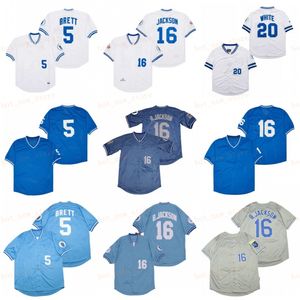 Pensionerad 16 Bo Jackson Baseball Jersey 5 George Brett 20 White 1985 1987 Vintage Retro Cooperstown Mesh