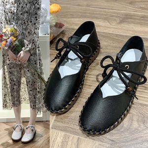 Casual Shoes Women Single 2024 Spring Soft Sole Non-slip Oxfords Flat Comfort Lace Up Light Walking Round Toe Ballet