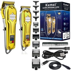 Clippers Kemei 2011 Profesyonel Saç Clipper Güçlü Pro Kuaförlük Combo Kitleri Elektrikli Saç Düzenleyicisi Saç Kesme Makinesi Metal Housi