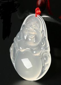 Naturalny Chalcedony White Jade Necklace Lover039s Moda Maitreya Laughing Guanyin Buddha wisiorek jadein biżuteria2507291