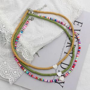 Halsband naturliga skalpärlor halsband koreanska mode hjärt boho polymer lera choker färgglad pendell sommar hals handgjorda kvinnliga smycken