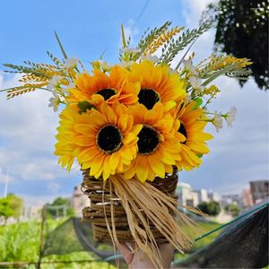 Decorative Flowers Sunflower Wreaths For Front Door Autumn Wreath Farmhouse Fall Home Decor Baskets Thanksgiving Halloween