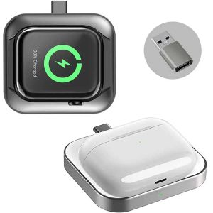 Caricabatterie per il caricatore wireless portatile per Apple Watch Dock 2 in 1 per Apple Watch Series 7/6/5/SE/AirPods Pro Magnetic USBC Charger