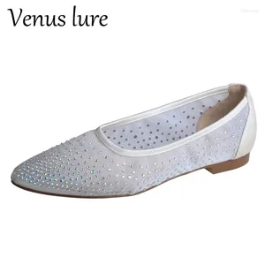 Casual Schuhe locken kundenspezifische Strasssteine Hochzeitswohnung für Frauen Braut Elfenbein Mesh spitzer Zeh