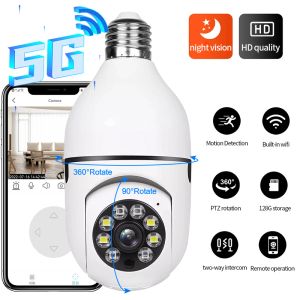 Controle 5g Câmera de lâmpada cor de lâmpada cor da noite Visão sem fio Câmera Wi -Fi Smart Security Camera 1080p HD 360 ° WiFi IP PTZ para câmera externa