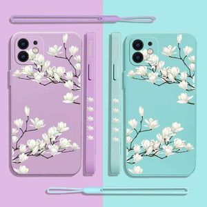 Cell Phone Bumpers Cute Flower Plum Blossom Phone Case for Oneplus Nord 3 2 9R 9 8T 8 7 7T Pro 6 5G Liquid Silicone Cover with Hand Strap Y240423
