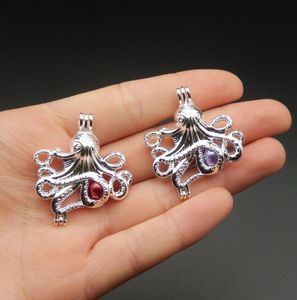 10pcs Bright Silver Octopus Devilfish Necklace Bracelet Jewelry Making Pearl Beads Cage Locket Pendant Perfume Diffuser Fun Gifts6406749