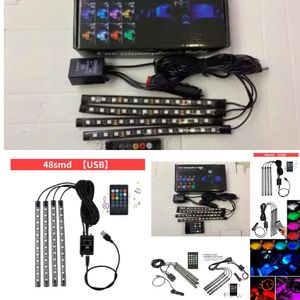 New New 4 in 1 Car Inside Atmosphere Lamp 48 Led Interior Decoration Lighting Rgb 16-color Wireless Remote Control 5050 Chip 12v Charge Charming with Retail Box