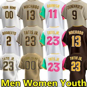 2024 Niestandardowe koszulki baseballowe dla mężczyzn Młodzież Xander Bogaerts, Fernando Tatis Jr., Padres, Manny Machado, Yu Darvish, Ha Seong Kim, Joe Musgrove, Jake Cronenworth Jersey