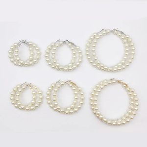 Earrings Women Elegant White Pearl Round Circle Hoop Earring Oversize Pearl Geometric Ear Rings Fashion Jewelry