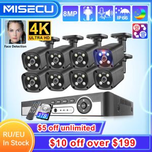 Объектив MISECU UHD 8CH 4K POE CAMERS SACER CAMERS SYSTEM OUTE 8MP FACE DETECT IP -камера H.265