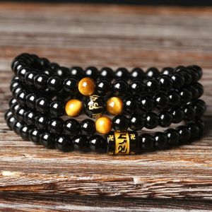 Stränge 4 Ein natürliches brasilienschwarzes Onyx 108 Perlen Armband Tiger Augen Kette Perlen und Frauen Liebhaber Armband weltweit Modeschmuck