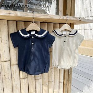 One-Pieces Freely Move Toddler Kids Baby Girl Clothes Peter Pan Collar Jumpsuit Summer Sleeveless Bodysuit Sunsuit Outfits Korean Style