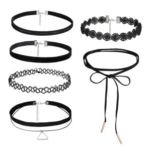 Halsband 6st/set gotisk tatuering svart spets läder sammet collier 90 -tal punk stil choker halsband kvinnor krage femme chocker smycken