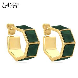 CHARM Classic New Gold Color Peacock Green Stones Geometric Rombus stud Серьги для женщин -гипербол Серьги из гипербол 2023 Тренд Y240423