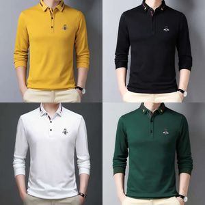 High-end Designer Long Sleeve Fashion Polo Shirts Men Casual Solid Color Business Brand Men's Clothing Cotton Bee Embroidery 220408 's