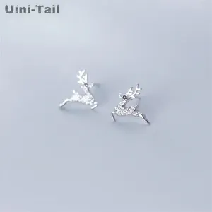 Studörhängen Uini-tail 925 Tibetan Silver Christmas Cute Deer Micro Inlaid Dynamic Small Exquisite JK213