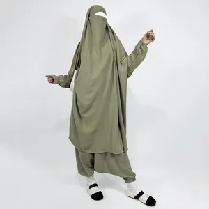 Этническая одежда с двумя пьесами спортивные спортивные брюки Jilbab Harem Himar с Niqab Strings Eid Ramadan молитвенные молитвы Исламские мусульманские женщины скромное платье